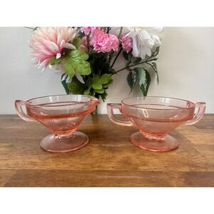 Heisey Pleat and Panel Flamingo Pink Depression Glass Creamer Sugar Set Art Deco